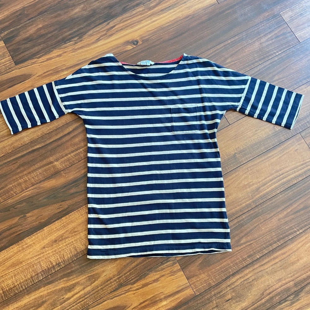 Boden Guernsey Tee Navy Blue White Stripe US 2